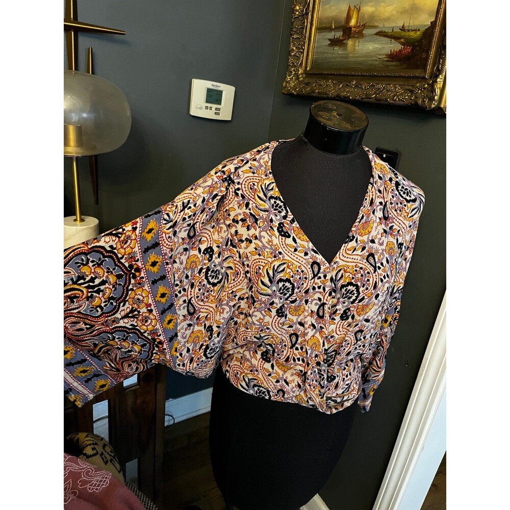 Women's Angie wrap front Bell Sleeve Festival Top Shirt Blouse Boho Hippie L